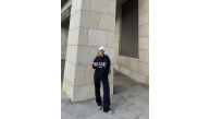 Kadın 3 İplik Pamuklu Yakalı Sweat Baggy Pantolonlu Alt-Üst Takım - Siyah