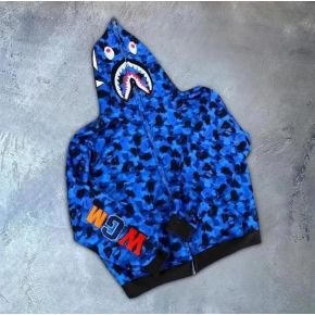 Erkek 2 İplik Bape Kapüşonu Fermuarlı Hırka - Mavi