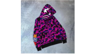 Erkek 2 İplik Bape Kapüşonu Fermuarlı Hırka - Mor
