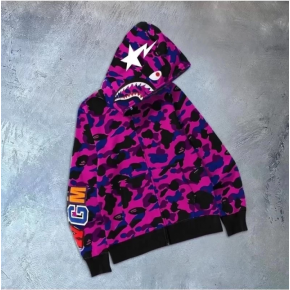 Erkek 2 İplik Bape Kapüşonu Fermuarlı Hırka - Mor