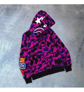 Erkek 2 İplik Bape Kapüşonu Fermuarlı Hırka - Mor