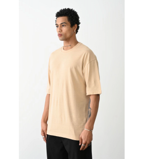 Erkek Tişört Düz Basic Penye Yazlık Bisiklet Yaka Kısa Kol T-Shirt - Bej