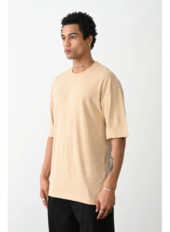 Erkek Tişört Düz Basic Penye Yazlık Bisiklet Yaka Kısa Kol T-Shirt - Bej Erkek Tişört Düz Basic Penye Yazlık Bisiklet Yaka Kısa Kol T-Shirt - Bej