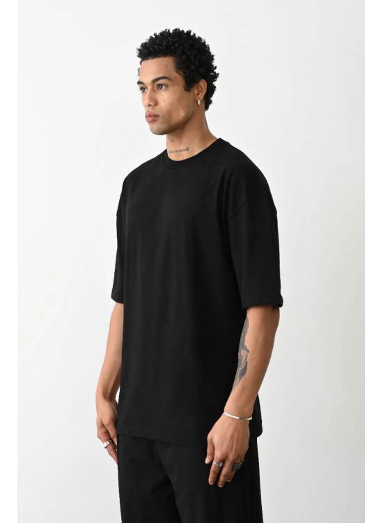 Erkek Tişört Düz Basic Penye Yazlık Bisiklet Yaka Kısa Kol T-Shirt - Siyah