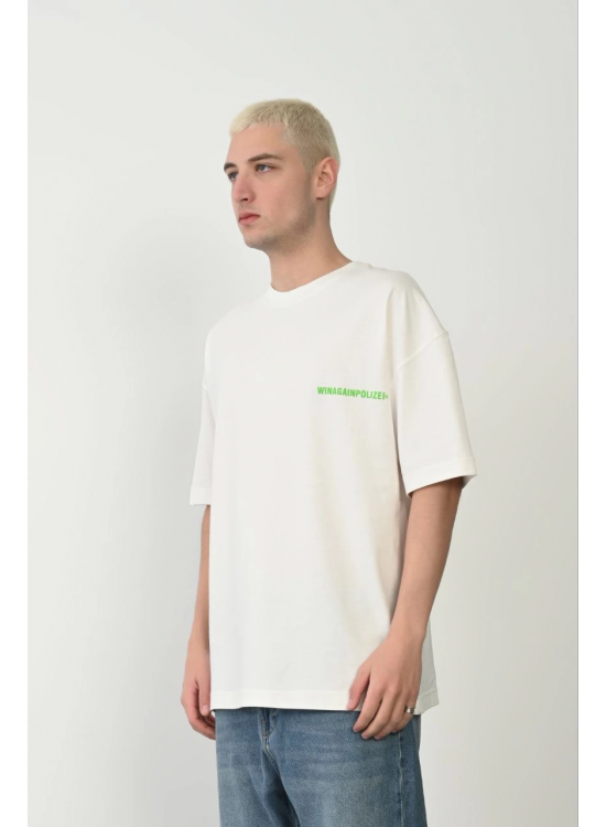 Erkek Baskılı T-Shirt Kısa Kol Bisiklet Yaka Rahat Kalıp Tişört - Beyaz