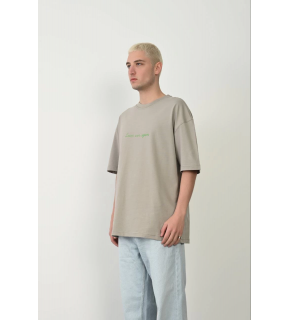 Erkek Baskılı T-Shirt Kısa Kol Bisiklet Yaka Rahat Kalıp Tişört  - Boyalı Gri