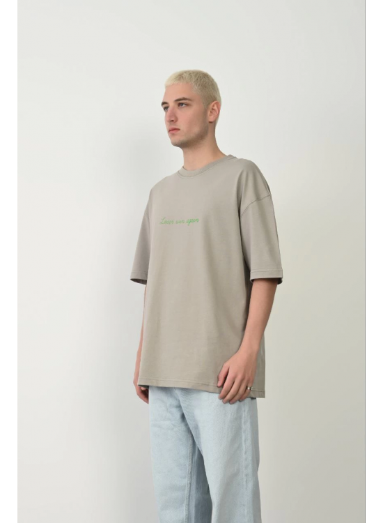 Erkek Baskılı T-Shirt Kısa Kol Bisiklet Yaka Rahat Kalıp Tişört  - Boyalı Gri