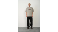 Erkek Baskılı T-Shirt Kısa Kol Bisiklet Yaka Rahat Kalıp Tişört  - Boyalı Gri