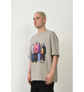 Erkek Baskılı T-Shirt Kısa Kol Bisiklet Yaka Rahat Kalıp Tişört - Boyalı Gri