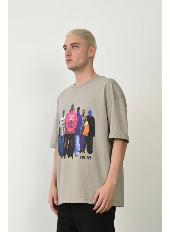 Erkek Baskılı T-Shirt Kısa Kol Bisiklet Yaka Rahat Kalıp Tişört - Boyalı Gri Erkek Baskılı T-Shirt Kısa Kol Bisiklet Yaka Rahat Kalıp Tişört - Boyalı Gri