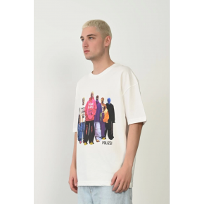 Erkek Baskılı T-Shirt Kısa Kol Bisiklet Yaka Rahat Kalıp Tişört - Beyaz