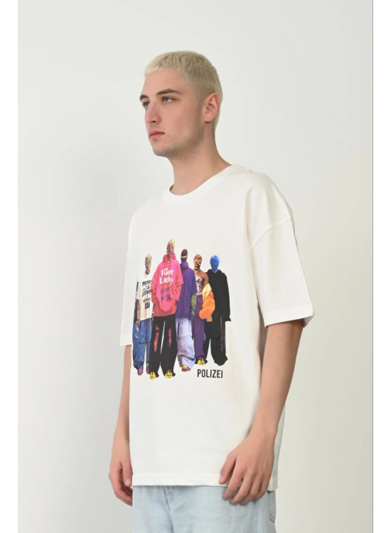 Erkek Baskılı T-Shirt Kısa Kol Bisiklet Yaka Rahat Kalıp Tişört - Beyaz Erkek Baskılı T-Shirt Kısa Kol Bisiklet Yaka Rahat Kalıp Tişört - Beyaz