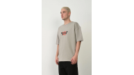 Erkek Baskılı T-Shirt Kısa Kol Bisiklet Yaka Rahat Kalıp Tişört  - Boyalı Gri