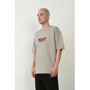 Erkek Baskılı T-Shirt Kısa Kol Bisiklet Yaka Rahat Kalıp Tişört  - Boyalı Gri