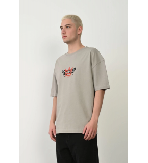 Erkek Baskılı T-Shirt Kısa Kol Bisiklet Yaka Rahat Kalıp Tişört  - Boyalı Gri