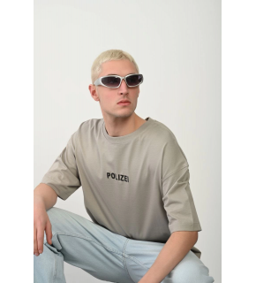 Erkek Baskılı T-Shirt Kısa Kol Bisiklet Yaka Rahat Kalıp Tişört - Boyalı Gri