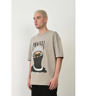 Erkek Baskılı T-Shirt Kısa Kol Bisiklet Yaka Rahat Kalıp Tişört - Boyalı Gri