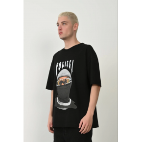 Erkek Baskılı T-Shirt Kısa Kol Bisiklet Yaka Rahat Kalıp Tişört - Siyah