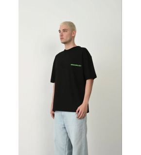 Erkek Baskılı T-Shirt Kısa Kol Bisiklet Yaka Rahat Kalıp Tişört  - Siyah