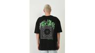 Erkek Baskılı T-Shirt Kısa Kol Bisiklet Yaka Rahat Kalıp Tişört  - Siyah
