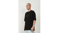 Erkek Baskılı T-Shirt Kısa Kol Bisiklet Yaka Rahat Kalıp Tişört  - Siyah
