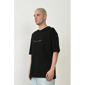 Erkek Baskılı T-Shirt Kısa Kol Bisiklet Yaka Rahat Kalıp Tişört  - Siyah