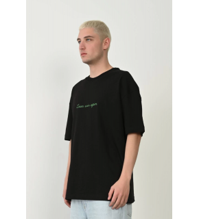 Erkek Baskılı T-Shirt Kısa Kol Bisiklet Yaka Rahat Kalıp Tişört  - Siyah