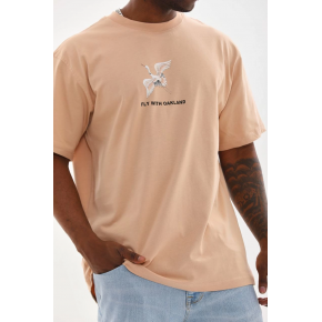 Erkek Baskılı T-Shirt Kısa Kol Bisiklet Yaka Rahat Kalıp Tişört - Bej