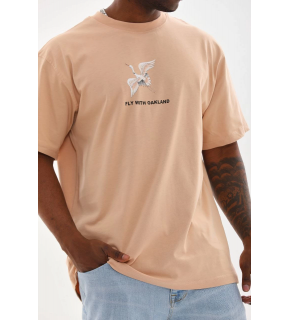 Erkek Baskılı T-Shirt Kısa Kol Bisiklet Yaka Rahat Kalıp Tişört - Bej