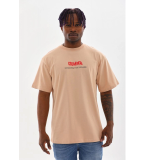 Erkek Baskılı T-Shirt Kısa Kol Bisiklet Yaka Rahat Kalıp Tişört  - Bej