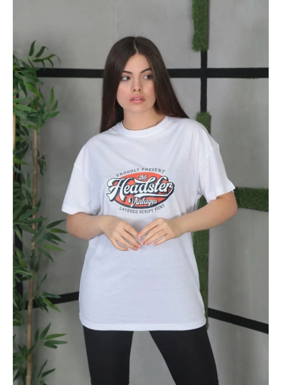 Kadın Kısa Kol Yazlık Tişört Bisiklet Yaka Baskılı Oversize T-Shirt - Beyaz Kadın Kısa Kol Yazlık Tişört Bisiklet Yaka Baskılı Oversize T-Shirt - Beyaz