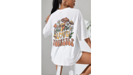 Kadın Baskılı Oversize kısa kol T-Shirt - Beyaz Kadın Baskılı Oversize kısa kol T-Shirt - Beyaz