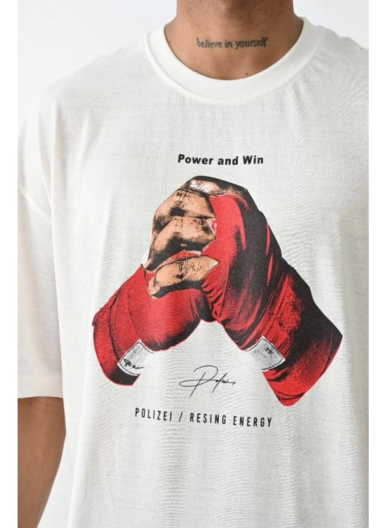 Erkek Box Eldiven Baskılı T-Shirt Kısa Kol Bisiklet Yaka Tişört - Beyaz Erkek Box Eldiven Baskılı T-Shirt Kısa Kol Bisiklet Yaka Tişört - Beyaz