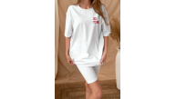 Kadın Baskılı T-Shirt Kısa Kol Bisiklet Yaka Oversize Rahat Kalıp Tişört - Beyaz Kadın Baskılı T-Shirt Kısa Kol Bisiklet Yaka Oversize Rahat Kalıp Tişört - Beyaz