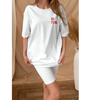 Kadın Baskılı T-Shirt Kısa Kol Bisiklet Yaka Oversize Rahat Kalıp Tişört - Beyaz