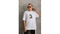 Kadın Baskılı T-Shirt Kısa Kol Bisiklet Yaka Oversize Rahat Kalıp Günlük Tişört - Beyaz Kadın Baskılı T-Shirt Kısa Kol Bisiklet Yaka Oversize Rahat Kalıp Günlük Tişört - Beyaz