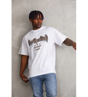 Erkek Baskılı T-Shirt Kısa Kol Bisiklet Yaka Rahat Kalıp Tişört - Beyaz