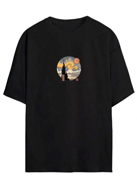 Kadın Baskılı T-Shirt Kısa Kol Bisiklet Yaka Oversize Rahat Kalıp Tişört - Siyah Kadın Baskılı T-Shirt Kısa Kol Bisiklet Yaka Oversize Rahat Kalıp Tişört - Siyah