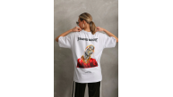 Kadın Baskılı T-Shirt Kısa Kol Bisiklet Yaka Oversize Rahat Kalıp Günlük Tişört - Beyaz Kadın Baskılı T-Shirt Kısa Kol Bisiklet Yaka Oversize Rahat Kalıp Günlük Tişört - Beyaz