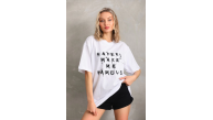 Kadın ön ve arka Baskılı Oversize Kısa kol T-Shirt - Beyaz Kadın ön ve arka Baskılı Oversize Kısa kol T-Shirt - Beyaz