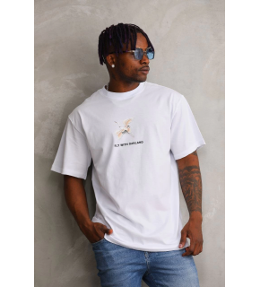 Erkek Baskılı T-Shirt Kısa Kol Bisiklet Yaka Rahat Kalıp Tişört - Beyaz