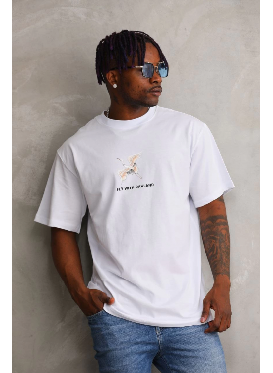 Erkek Baskılı T-Shirt Kısa Kol Bisiklet Yaka Rahat Kalıp Tişört - Beyaz Erkek Baskılı T-Shirt Kısa Kol Bisiklet Yaka Rahat Kalıp Tişört - Beyaz