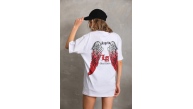 Kadın Baskılı Tişört Kısa Kol Bisiklet Yaka Oversize T-Shirt - Beyaz Kadın Baskılı Tişört Kısa Kol Bisiklet Yaka Oversize T-Shirt - Beyaz