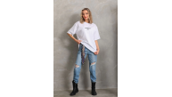 Kadın Kısa Kol Yazlık Tişört Bisiklet Yaka Baskılı Oversize T-Shirt - Beyaz Kadın Kısa Kol Yazlık Tişört Bisiklet Yaka Baskılı Oversize T-Shirt - Beyaz