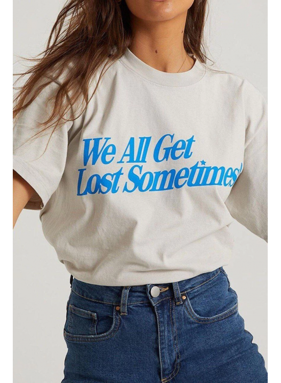 Kadın Baskılı Oversize kısa kol T-Shirt - Beyaz Kadın Baskılı Oversize kısa kol T-Shirt - Beyaz