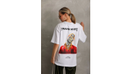 Kadın Baskılı T-Shirt Kısa Kol Bisiklet Yaka Oversize Rahat Kalıp Günlük Tişört - Beyaz Kadın Baskılı T-Shirt Kısa Kol Bisiklet Yaka Oversize Rahat Kalıp Günlük Tişört - Beyaz