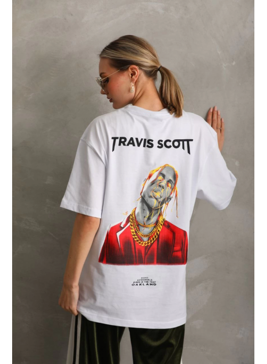 Kadın Baskılı T-Shirt Kısa Kol Bisiklet Yaka Oversize Rahat Kalıp Günlük Tişört - Beyaz Kadın Baskılı T-Shirt Kısa Kol Bisiklet Yaka Oversize Rahat Kalıp Günlük Tişört - Beyaz