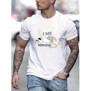 Erkek Baskılı T-Shirt Kısa Kol Bisiklet Yaka Regular Fit Rahat Kalıp Günlük Tişört - Beyaz