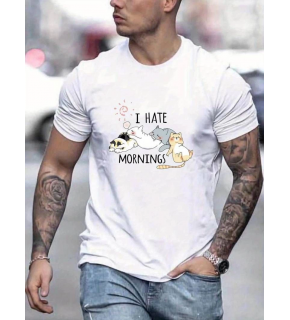 Erkek Baskılı T-Shirt Kısa Kol Bisiklet Yaka Regular Fit Rahat Kalıp Günlük Tişört - Beyaz