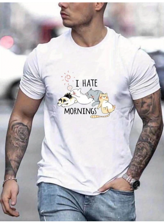 Erkek Baskılı T-Shirt Kısa Kol Bisiklet Yaka Regular Fit Rahat Kalıp Günlük Tişört - Beyaz Erkek Baskılı T-Shirt Kısa Kol Bisiklet Yaka Regular Fit Rahat Kalıp Günlük Tişört - Beyaz